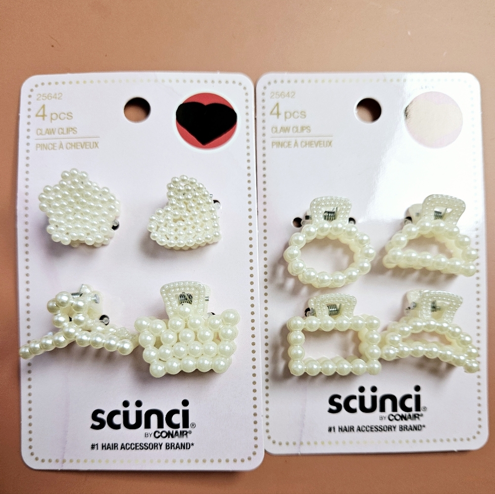 NWT 》2×《 SCÜNCI MINI FAUX PEARL HAIR CLAWS 4pc SETS!